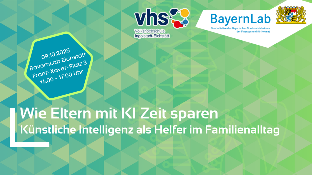 Werbeposter für den Kurs Wie Eltern mit KI Zeit sparen bei der vhs 2025 Werbeposter für den Kurs Wie Eltern mit KI Zeit sparen bei der vhs 2025